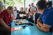 Serzh Sargsyan plays chess during one of his visits to yards in Yerevan