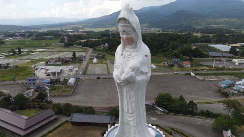 Giant Buddhist goddess in Japan gets face mask to pray for end of pandemic