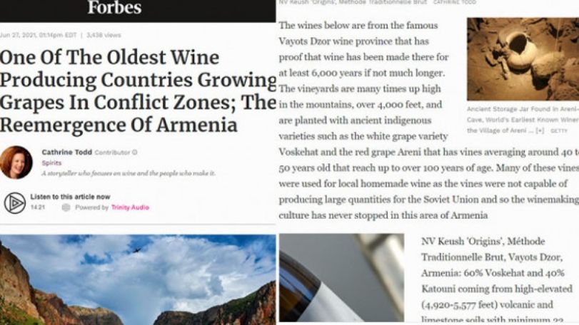 Forbes: Одна из древнейших винодельческих стран, выращивающих виноград в зонах конфликта: Возрождение Армении