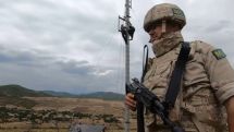 Russian peacekeepers provide security during installation of modern solar panels on cell towers in Artsakh villages