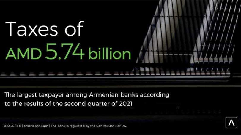 Ameriabank named largest taxpayer among Armenian banks according to results of second quarter of 2021