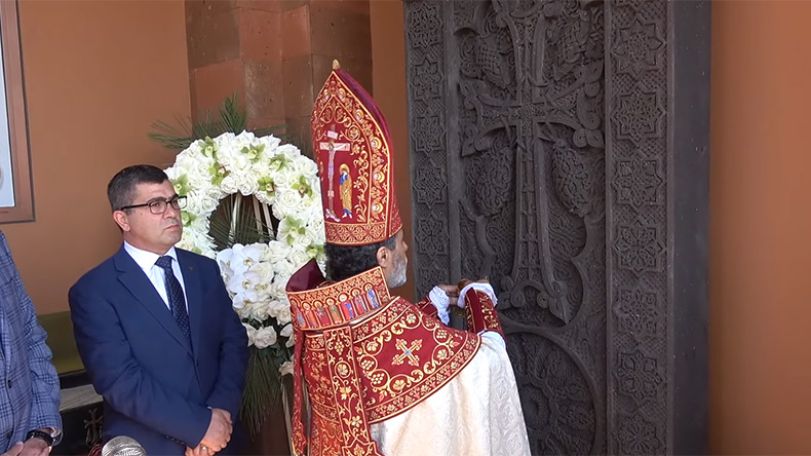 A cross-stone in memory of the victims of the Karabakh war placed in Los Angeles