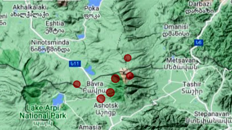 Earthquake recorded 18km northeast of Bavra village in Armenia