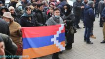 Displaced Artsakh residents protest outside the UN Office in Yerevan