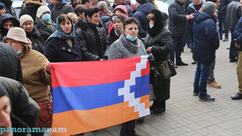 Displaced Artsakh residents protest outside the UN Office in Yerevan