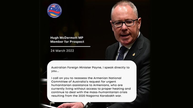 Australian MP calls out Azerbaijan for campaign of psychological terror, occupation in Artsakh