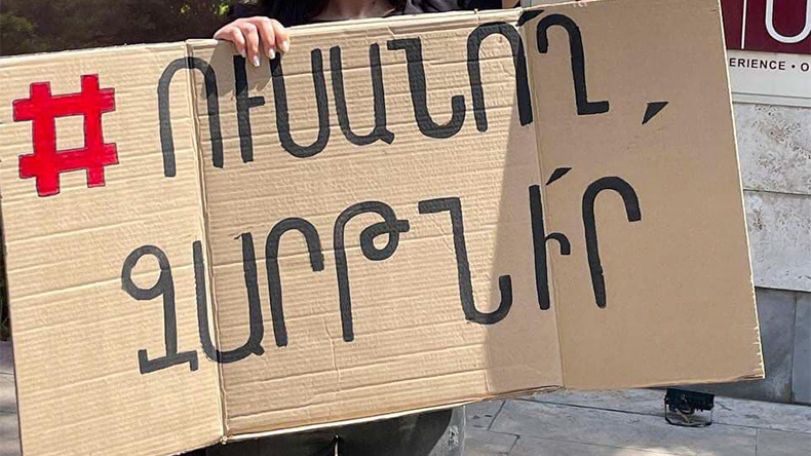 Young opposition activists protest outside universities in Yerevan