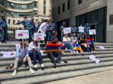 Para TV reporters protest outside Armenian Foreign Ministry