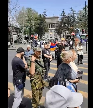 Protesters block street in Yerevan