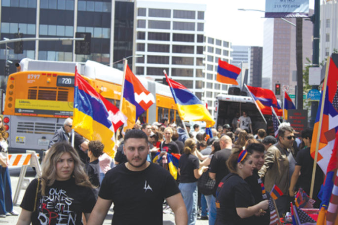 Protesters rally outside Turkish Consulate in Beverly Hills on Armenian Genocide anniversary